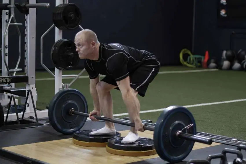 Shortfall Barbell Hinge (Platform Elevated Pull)
